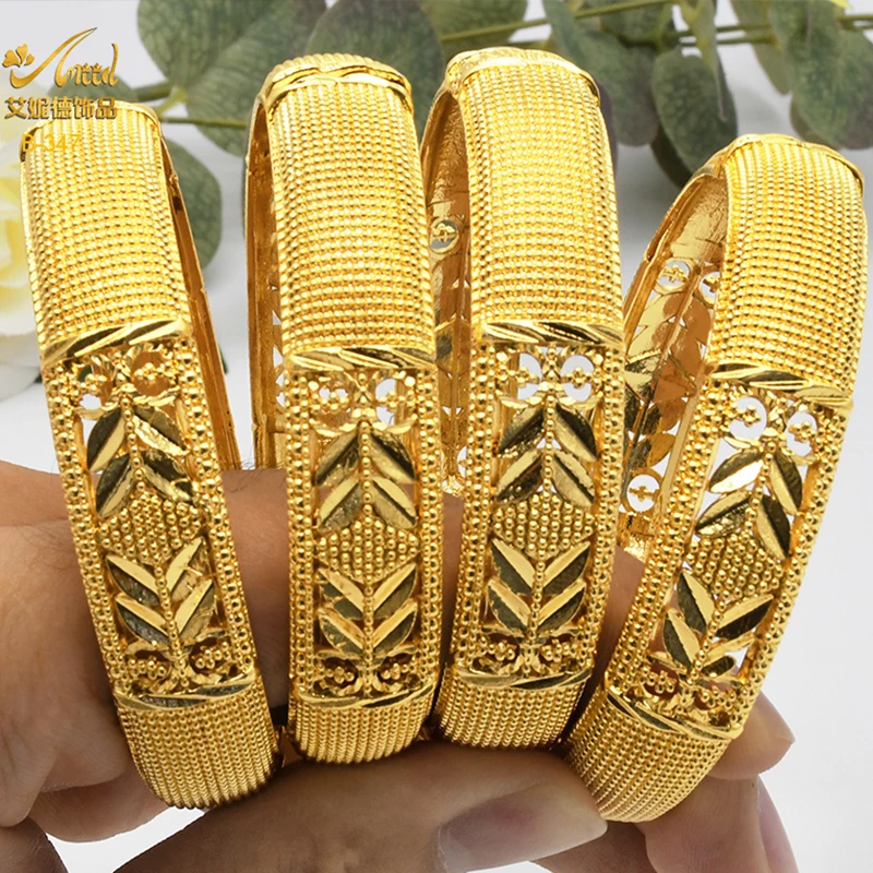 Luxus Dubai 24 Karat Gold Farbe Armreifen für Frauen indische afrikanische Armbänder Charme Hochzeit äthiopischen arabischen Hands chmuck Party Geschenke – Detail 5