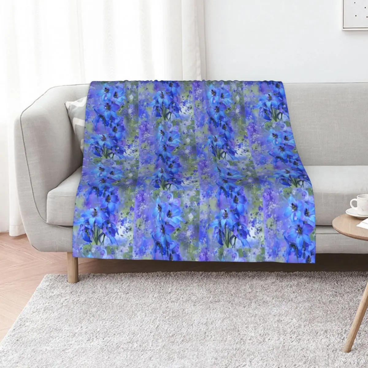 Delightful Delphiniums Mixed Media Throw Blanket Hairys Sofa Quilt Weighted Flannels valentine gift ideas Blankets