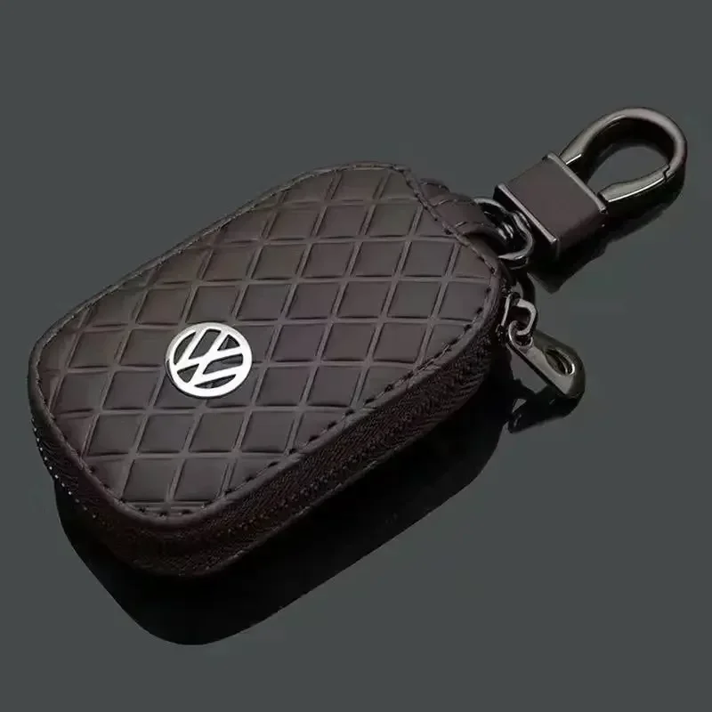 Leather Car Logo Key Protective Bag for Volkswagen Passat Santana Touareg Tiguan Golf Bora Jetta CC Mk6 Beetle Scirocco Sagitar