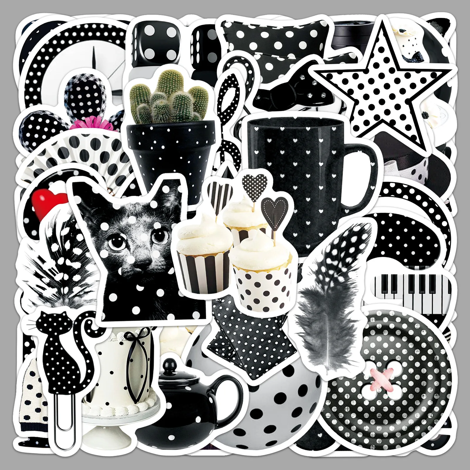 50PCS Black Polka Dot Ins Style Graffiti Sticker Creative Decoration Mobile Phone Case Notebook Water Cup Waterproof Toys Gifts