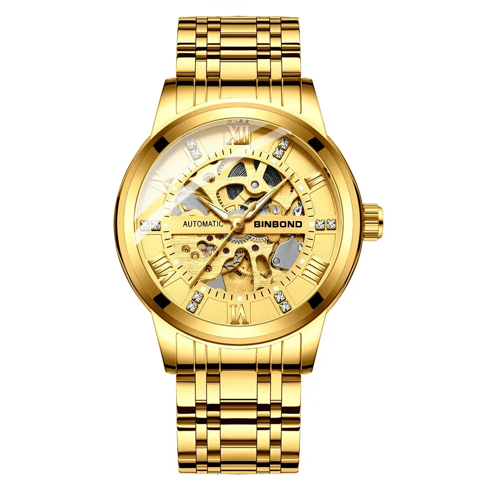 Binbang watch men's automatic mechanical watch hollow luminous waterproof simple fashion trend men's watch
