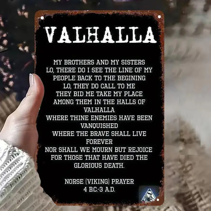 2D Flat Surface- 1 Viking Prayer Plaque 8X 12inch Rustic Style Aluminum Art Decoration, Valhalla Norse Mythology Design