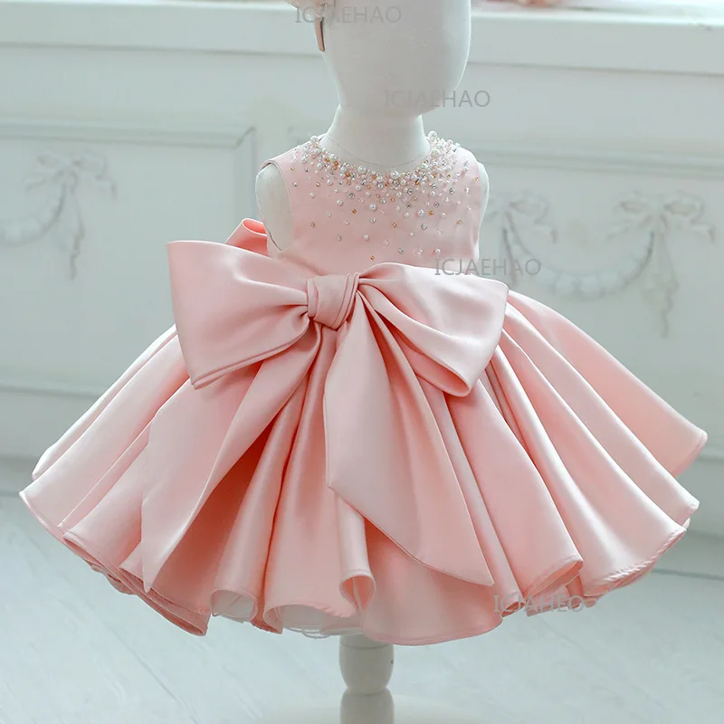 2026 Kids First BirthdayOld Toddler Children Pink Korean Style Party Formal Costume Dress Baby Girl Princess Gown Tutu One Year