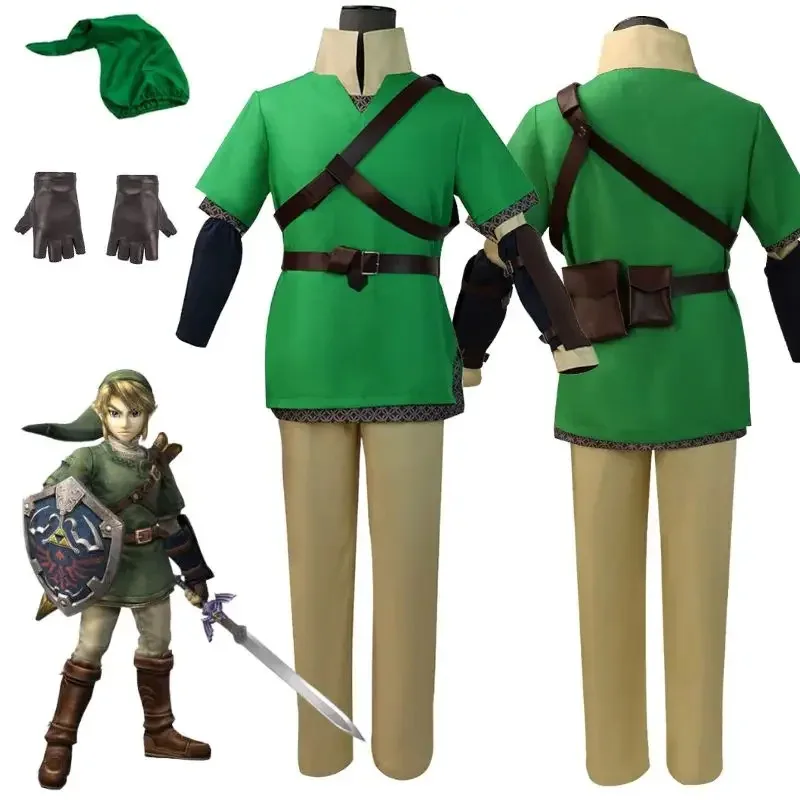 az15Zelda: Skyward Sword Link Cosplay Kostüm Grüne Uniform Hosen Hut Handschuhe Umhang Männer Frauen Kleidung Outfits Halloween S