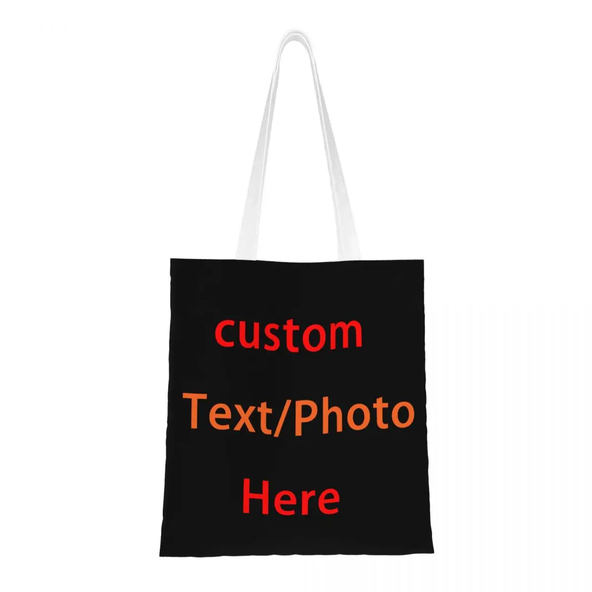 Personalizado divertido personaliza tu diseño aquí bolsas de compras bolso de compras de hombro de comestibles portátil