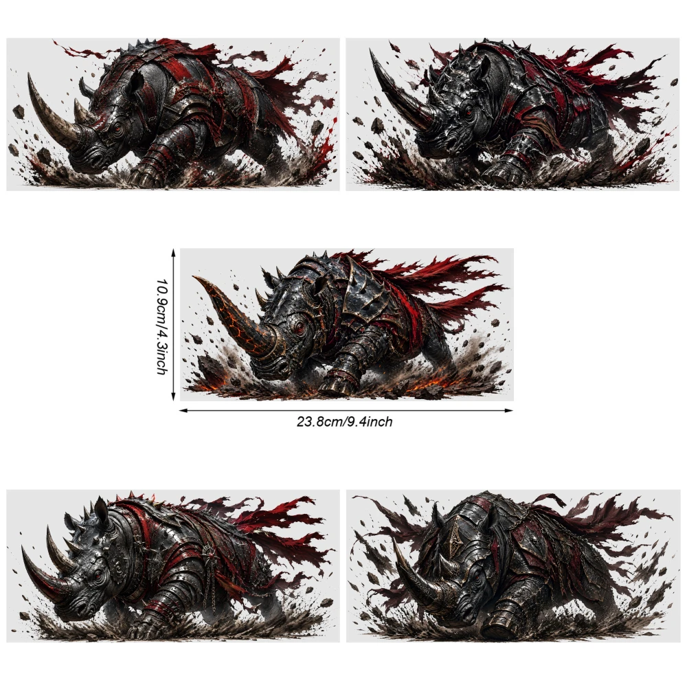 5 Sheets Armored Rhino UV DTF Stickers Waterproof Rub on Transfers Waterproof Decals Suitable for 16 oz Glass
