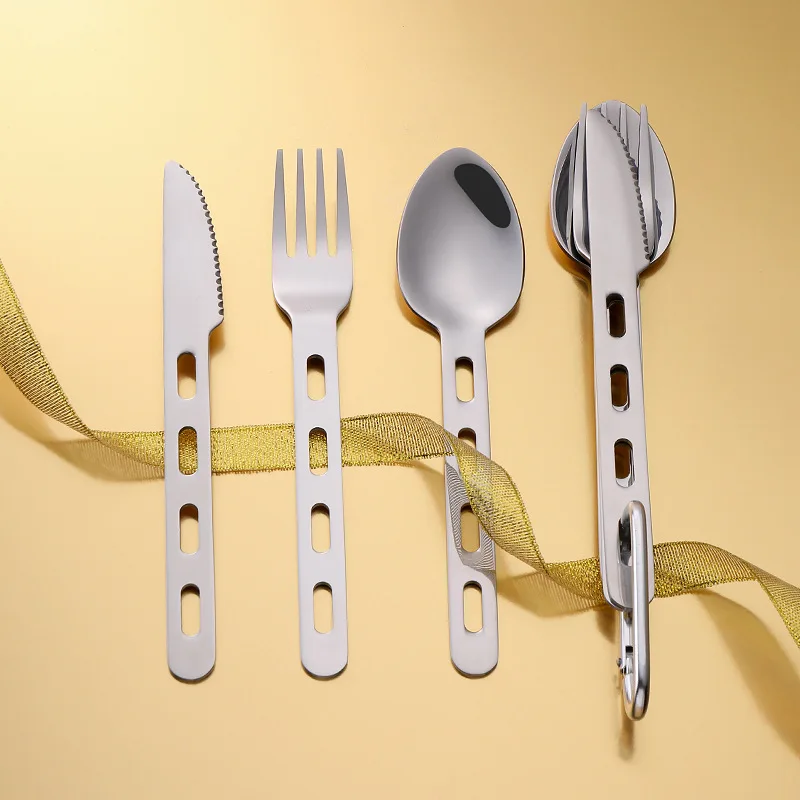 Set di posate portatili da 3 pezzi stoviglie in acciaio inossidabile coltello forchetta cucchiaio stoviglie per viaggi all'aperto campeggio forniture da Picnic regalo