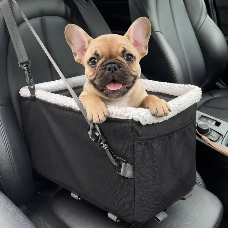 Sturdy Oxford cloth puppy car seat basket, soft interior cushion, small dog travel harness, high viewing angle front