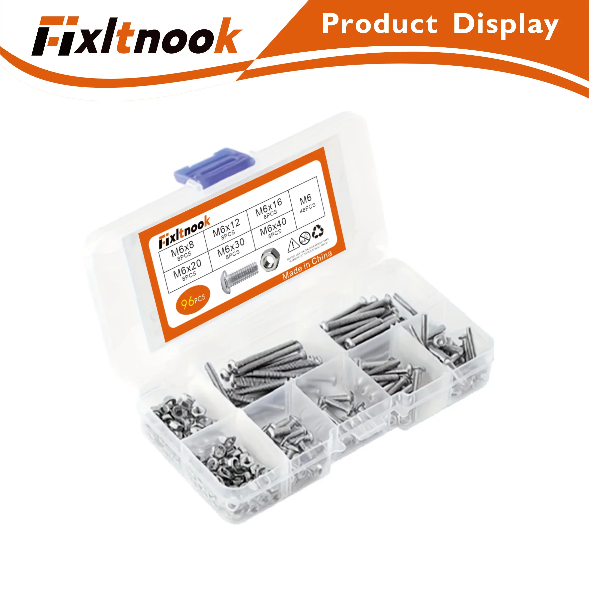 

96 pieces, 304 round head hexagon socket bolt combination set, M6 8mm-40mm round head hexagon socket screw bolt