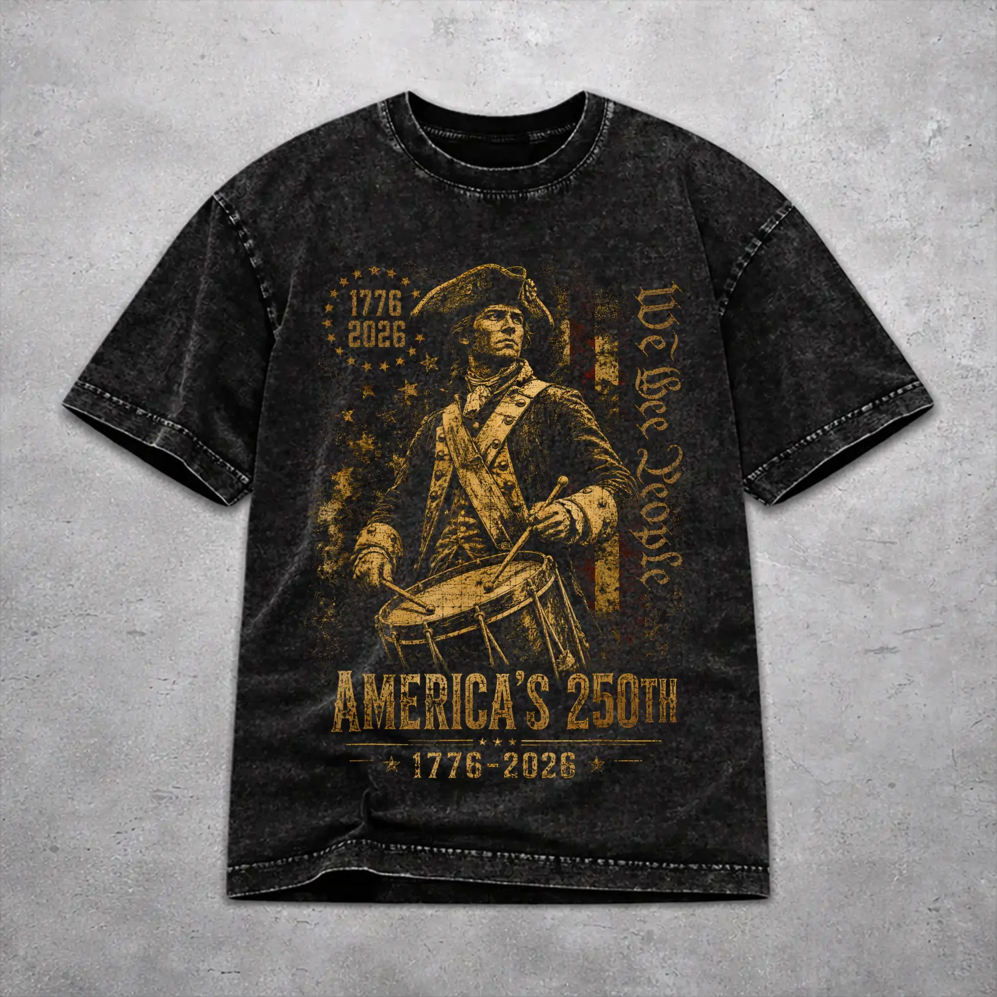 1776-2026 Patriotic Soldier Washed T Shirt Vintage Streetwear for Men Women  Hiphop Tee T-Shirts Cotton
