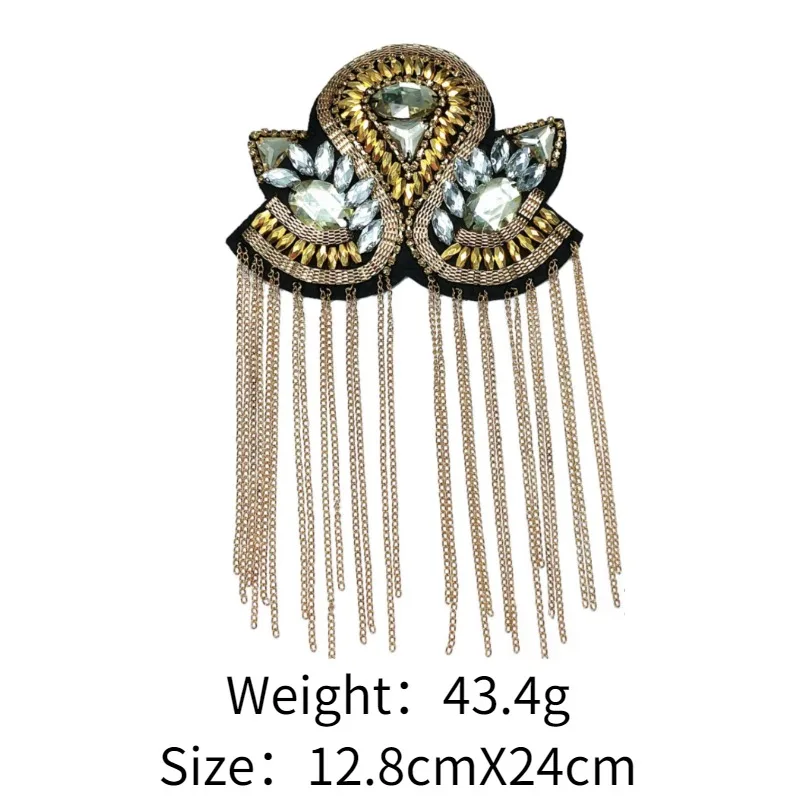 1 PCS Fashion Unisex Tassel Epaulette Long Chain Handmade Rhinestones Brooch Classical Shoulder Jewelry Clothing Accessories