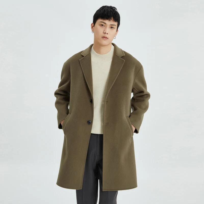 

«Jueqi осень/зима новое двустороннее шерстяное пальто для мужчин — длинное шерстяное пальто в корейском стиле, деловой плащ из чистой шерсти»