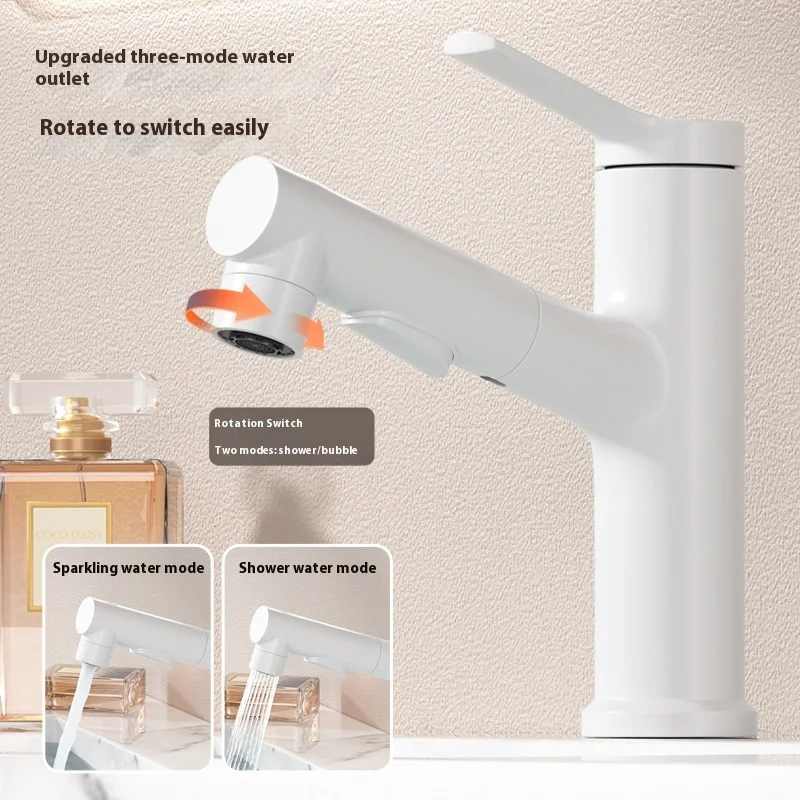 

Gun gray bathroom washbasin with pull-out faucet, rotating upward water flow, bathroom counter basin faucet