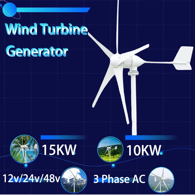 

10000w Horizontal Axis Wind Turbine Generator Low Noise For Home Appliance Camping Free Energy Power Windmill With MPPT Charger