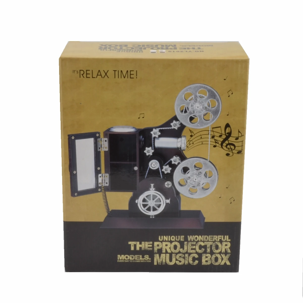 

Music Box Retro Film Projector Style 8.19 X 6.5 X 2.95 Inch Clockwork Spring Powered Cabinet Mirror Storage Function