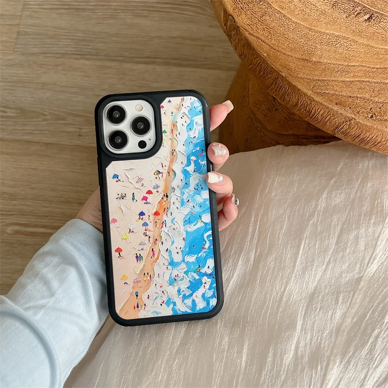 Blue Beach Vacation Armor Phone Case For iPhone16 15 13Mini 14Pro 11 12 Xs Max XR 7/8 Plus SE2 Impact Cover Full Body Protection