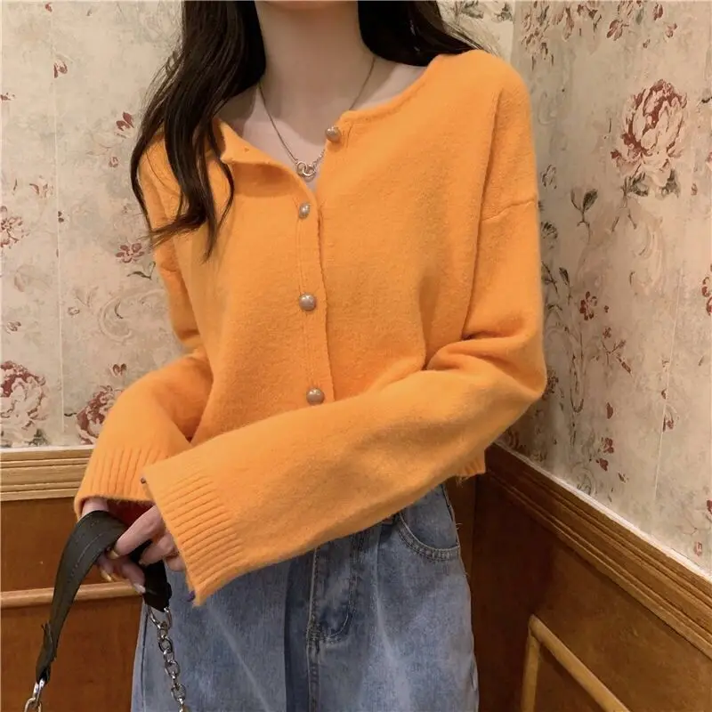 Ezgaga Cropped Cardigan Women Autumn Winter Slim Stretch Single Breasted Ourwear Sweet Elegant Knitted Sweater Ladies Casual