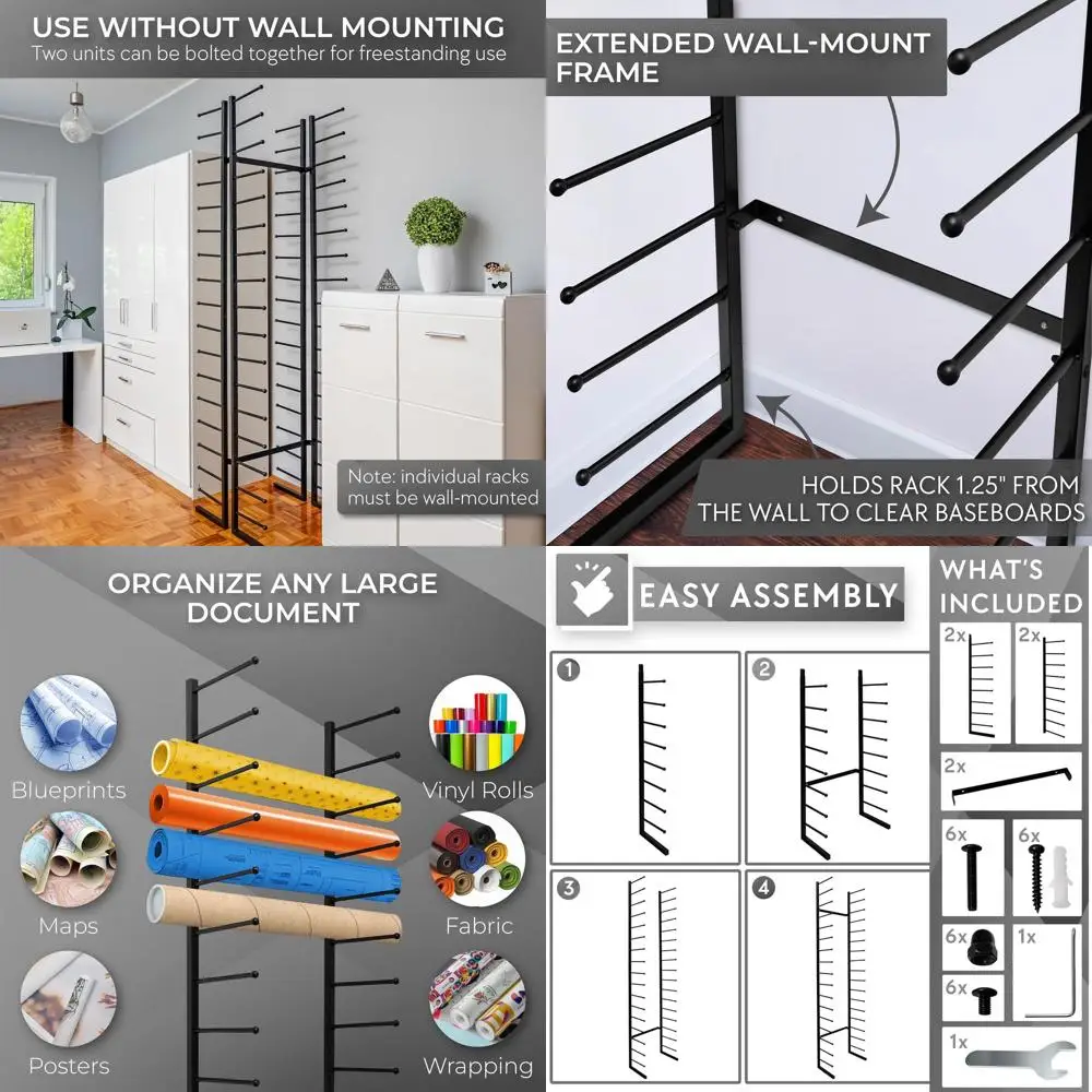 

34-Pocket Wall-Mounted Blueprint Holder for Efficient Poster, Construction Paper, and Map Storage
