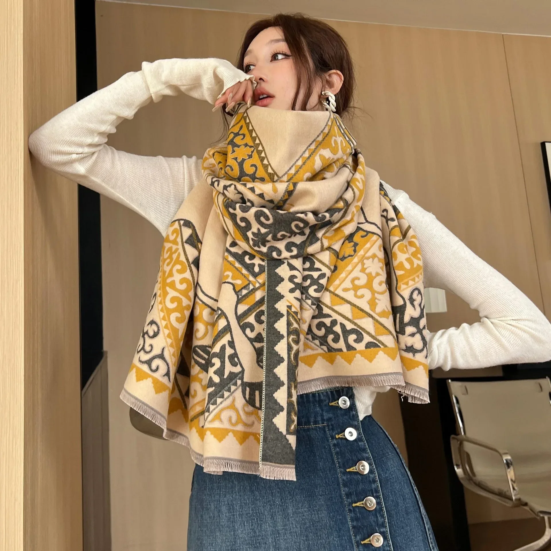 2024 Luxury Scarf Cashmere Winter Pashmina Shawls Lady Wraps Design Plaid Floral Warm Scarves Blanket Stoles