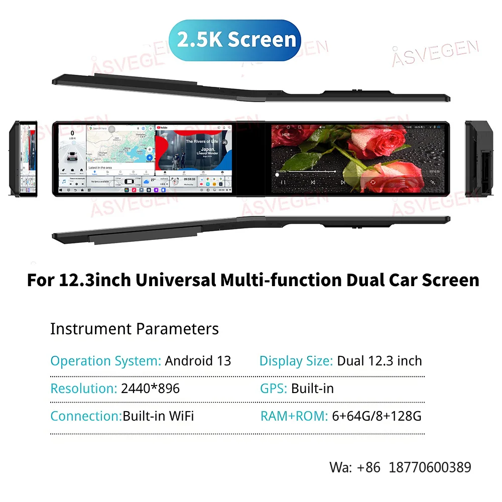 

High-Resolution 12.3" Dual Touch Screen Car Stereo 2.5K Multifunction Universal Car Touch Screen