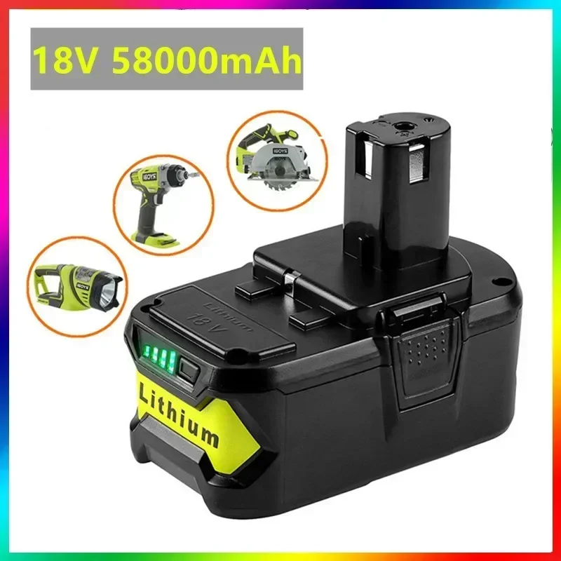 58000mAh For RYOBI P108 18V One  Plus Battery 18 Volt Lithium-Ion Power Tools P104 P107 RB18L50