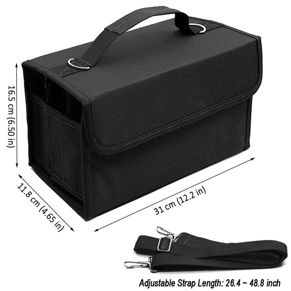 حقيبة تخزين ماركر سوداء 80 فتحة حافظة محمولة لمستلزمات أقلام التحديد الفنية وحزام كتف قابل للتعديل #6