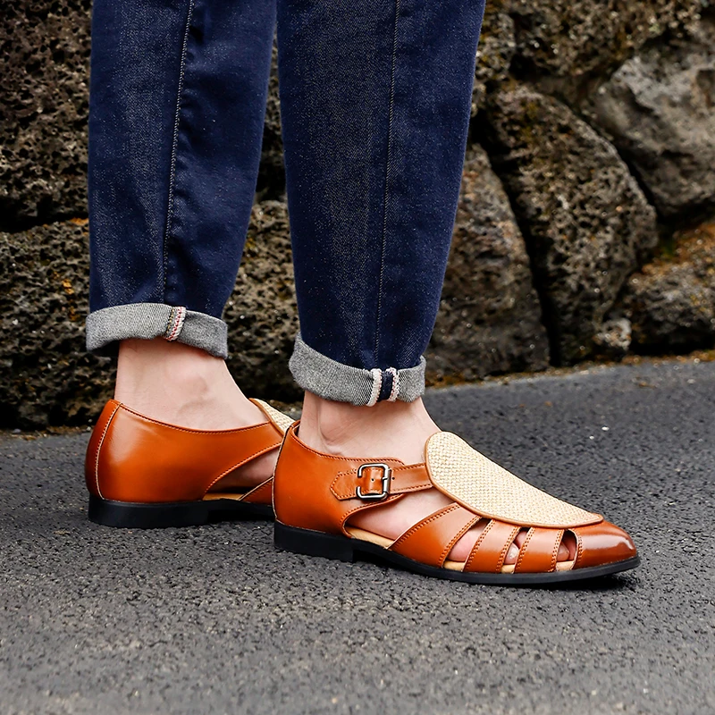 Men Business Formal Sandals Men Casual Comfortable Versatile Fashionable Buckle Sandals Gentleman Social Sandals Sizes 39-46