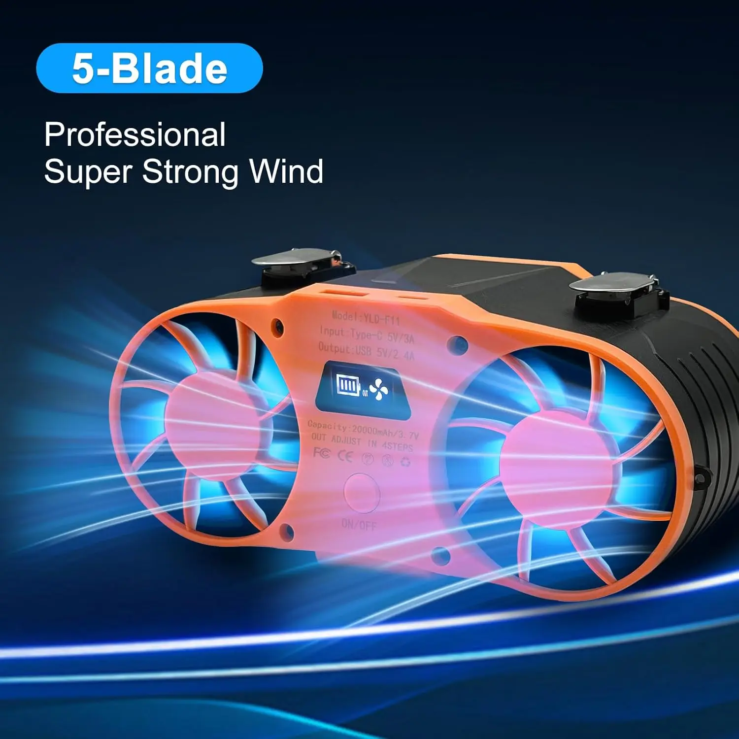 مروحة الخصر المحمولة القابلة لإعادة الشحن، مشبك مروحة الخصر على حزام القميص والتعليق بدون استخدام اليدين للعمل في الطقس الحار في الهواء الطلق