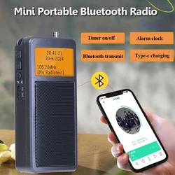 Mini Pocket FM Radio Portable Bluetooth Transmitte Radios with LED Display Wireless Music Player Support Alarm Clock Headphones