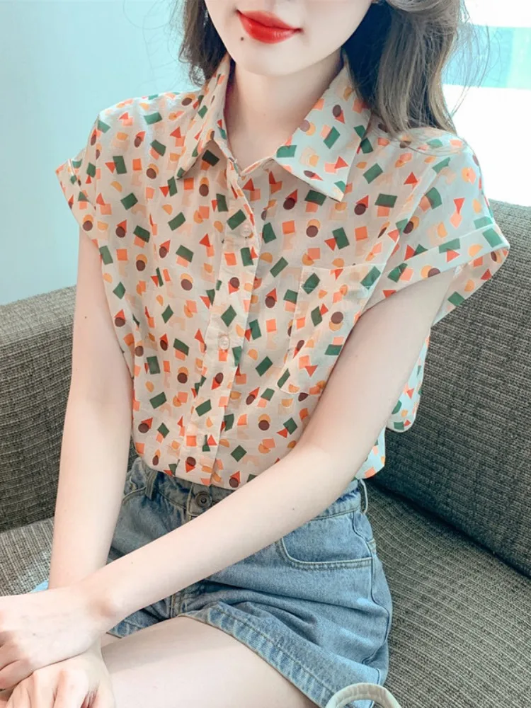 

Ele Floral Print Chiffon irt Women's Summer ort Sve Design Sensation Faion Casual Ne Loose Fit irt