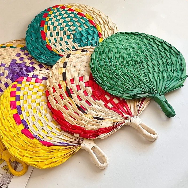 Chinese Style Handmade Fan Retro Palm Leaf Braided Fan New Summer Cooling Hand Fan Art Crafts Woven Fan Home Decorations