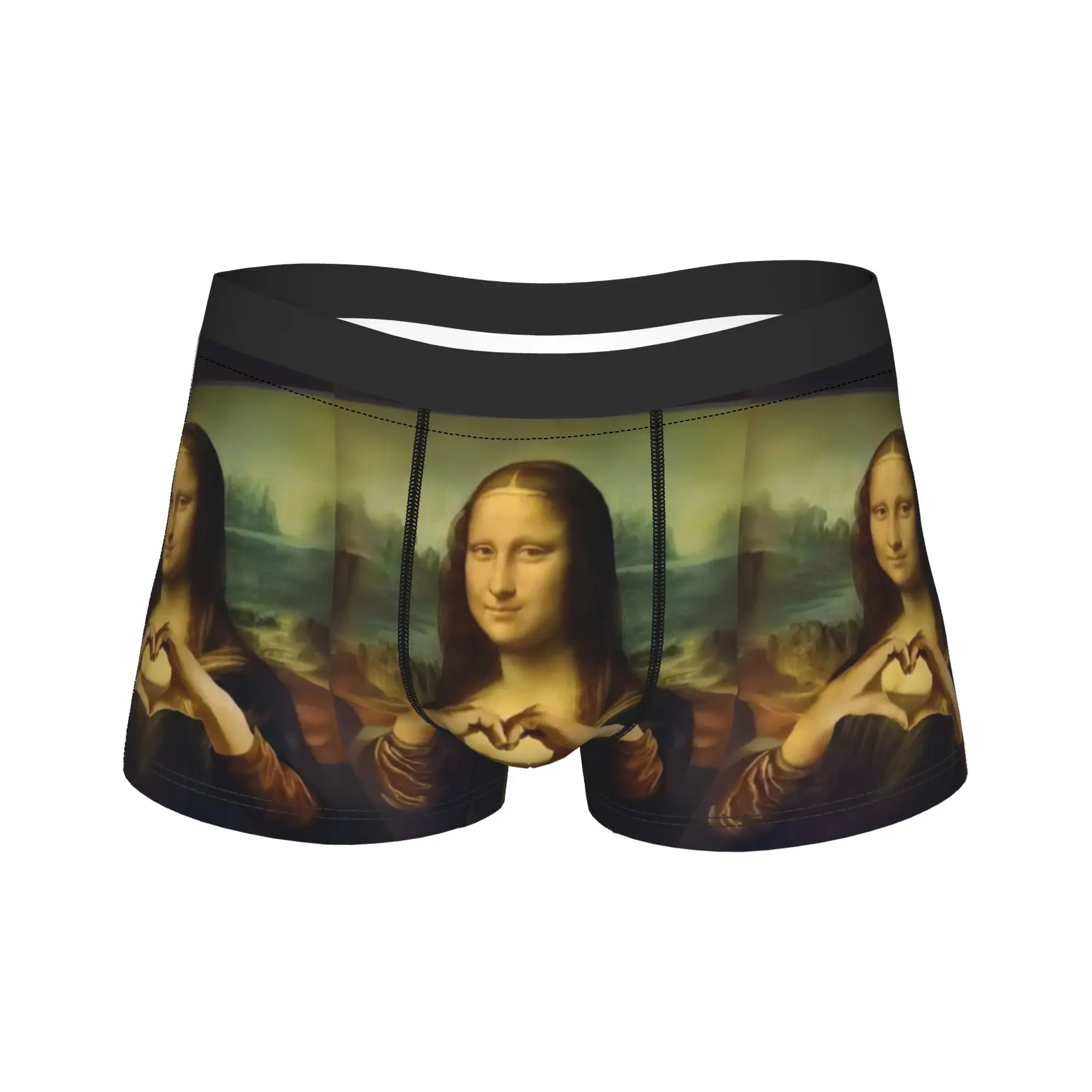 Heart Hand Mona Lisa Underwear  Comfortable Panties Pattern Boxer Brief For Men Pouch Plus Size Boxer Shorts