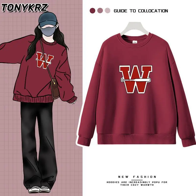 سويت شيرت فضفاض بقلنسوة برقبة دائرية للنساء، سترة علوية جديدة