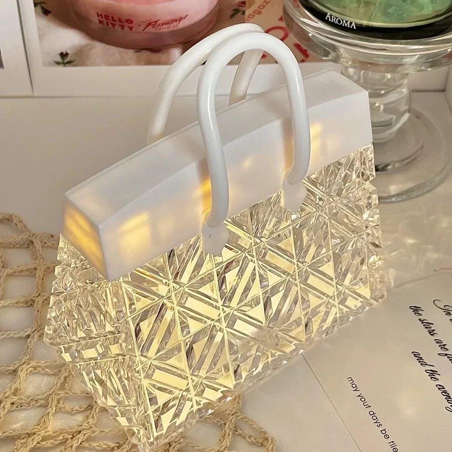 Creative Handbag Led Night Light Mini Delicate Crystal Diamond Shaped Handbag Desktop Night Lamp Coffee Shop Home Decor Bedroom