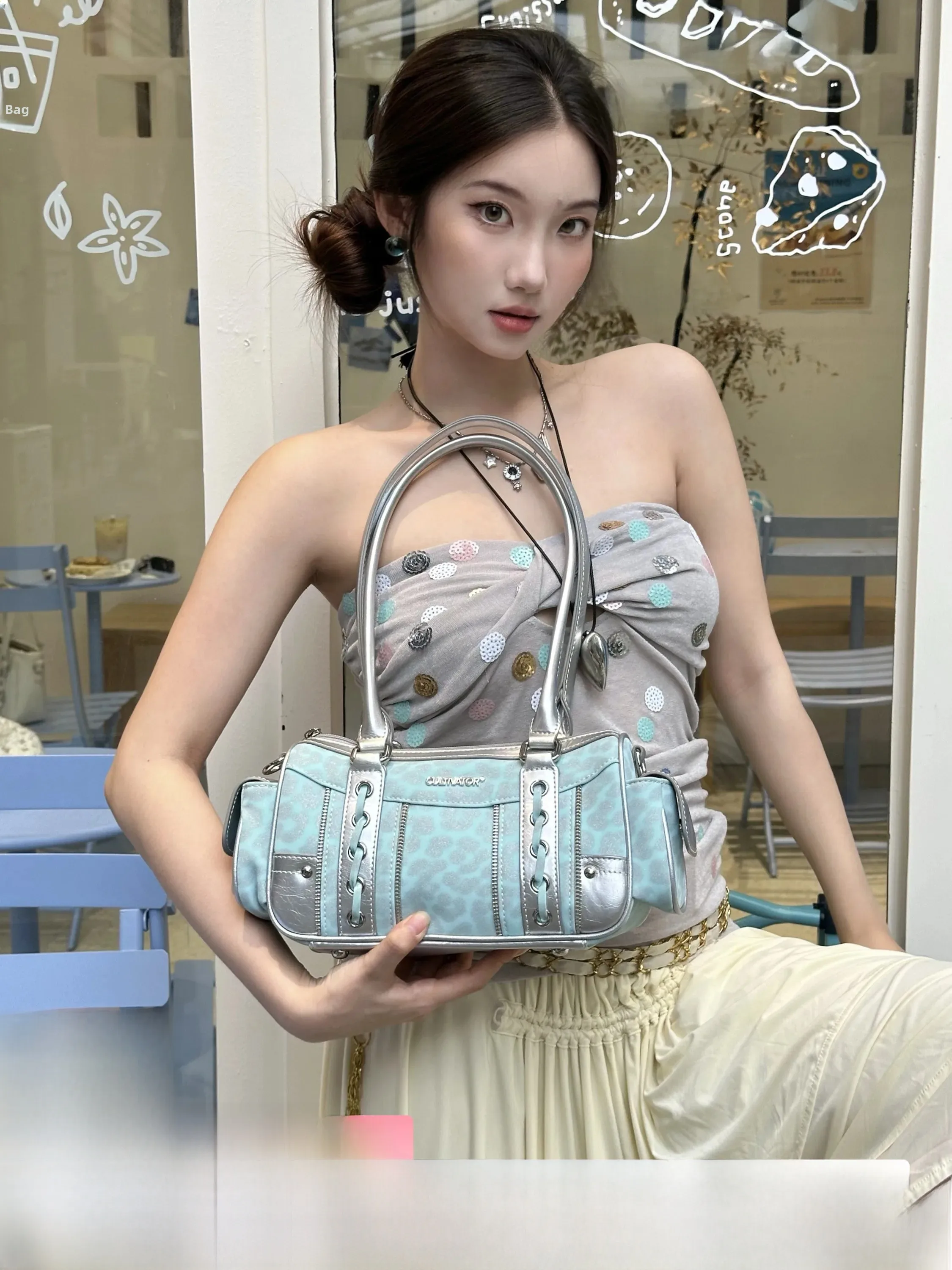 Millennial Contrast Color Leopard Print Bowling Motorcycle Bag Crossbody Shoulder Bag Cultivator Original Underarm Bag