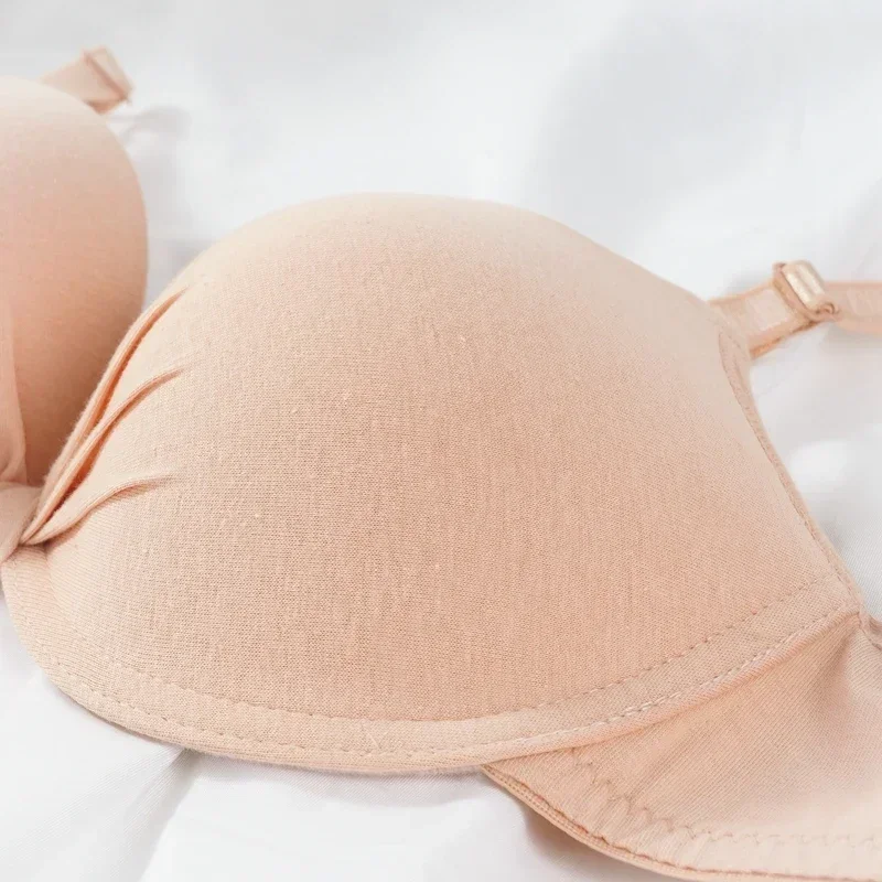 Sexy Push-up-BH mit tiefem V-Ausschnitt, aus Baumwolle, mit gerafftem Stoff, gepolstert, einfarbig, mit offenem Rücken und Bügel, verführerische Damenunterwäsche. – Detail 9