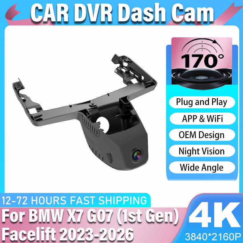 New! Plug and play Car DVR WiFi Dash Cam Camera 170°FOV For BMW X7 G07 (1st Gen) Facelift 2023-2026 Dashcam 4K 2160P