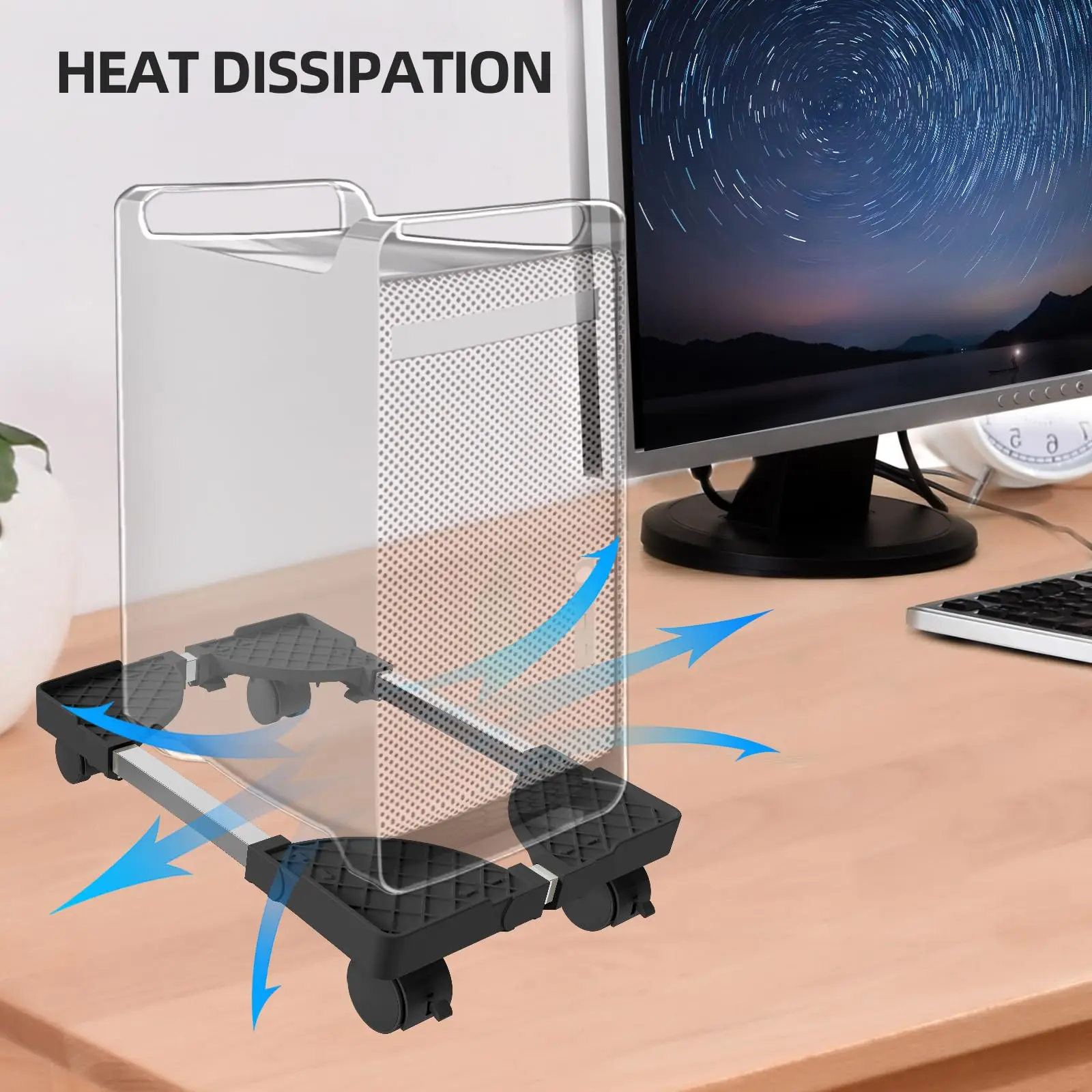 Adjustable Mobile CPU Stand Holder Tower Stand with Rolling Caster Wheels Computer Stand for Tower Fit Most PC Desk Accessories image 4