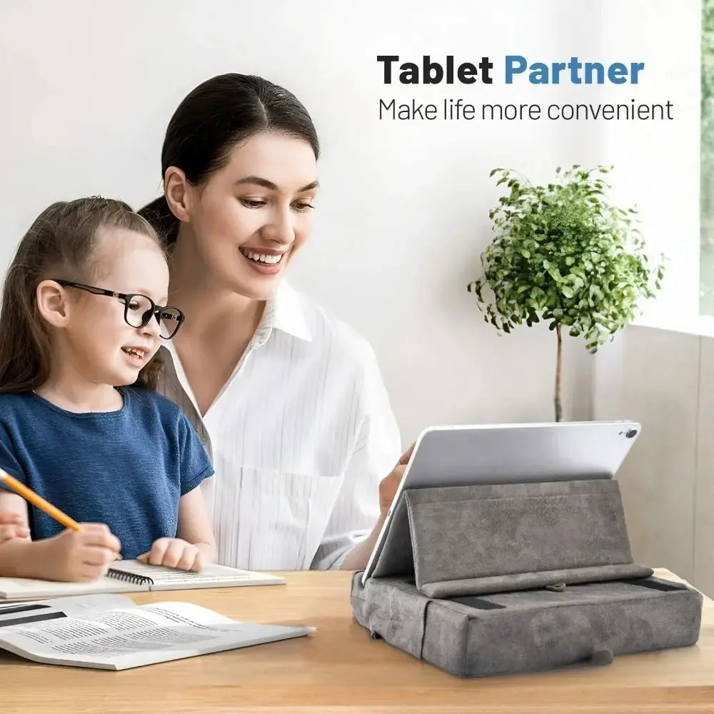 2-in-1 Tablet Pillow Stand for Lap Foldable Multi-angle Adjustment Bed Sofa Phone Holder with Pen Slot Soft EReader Holder