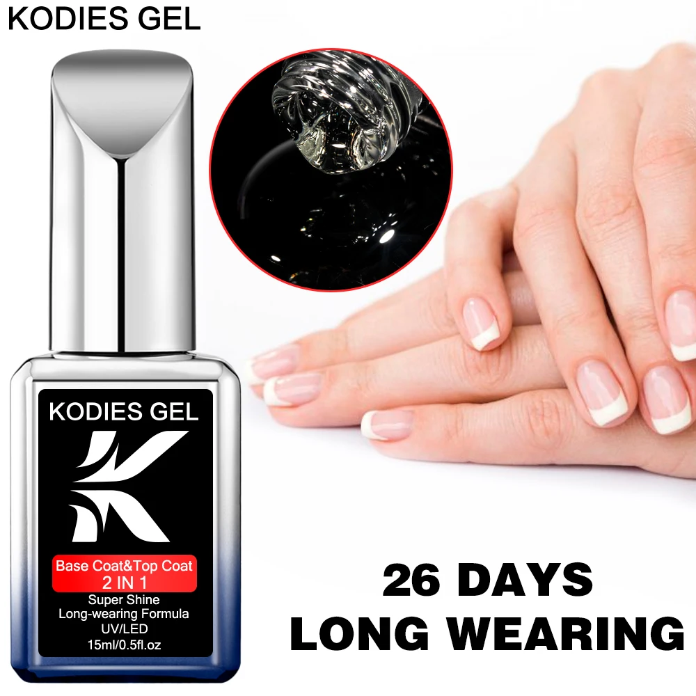 Kodies-スーパーシャインジェルマニキュア,トップコート,ベースコート,トップコート,2 in 1,仕上げ,シーラー,長持ち,マニキュア,修理,ネイルアート,新しいフォーミュラ