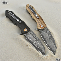 ‌Damascus Tanto Folding Knife - Zebra Wood/Carbon Fiber Handle Tactical EDC Pocket Knife - Hunting Survival Hand Tool - Best Gi