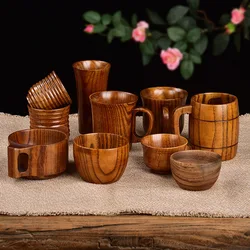 Wooden Big Belly Cups Japan Style Milk Water Cup with Handle Beer Coffee Milk Tea Mug Handmade Natural Kitchen Bar Drinkware Cup