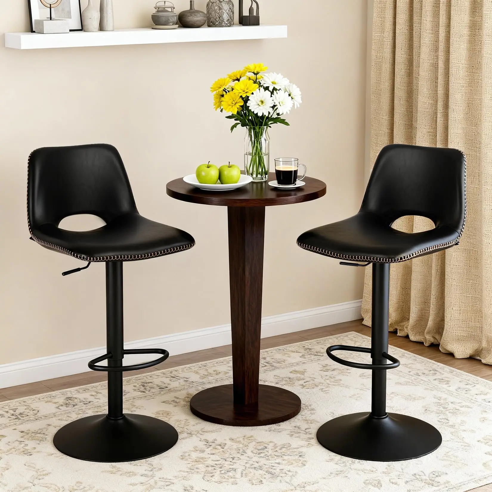 

Набор из 2-х современных регулируемых поворотных барных стульев со спинкой - стулья с обивкой из искусственной кожи для кухонного острова,