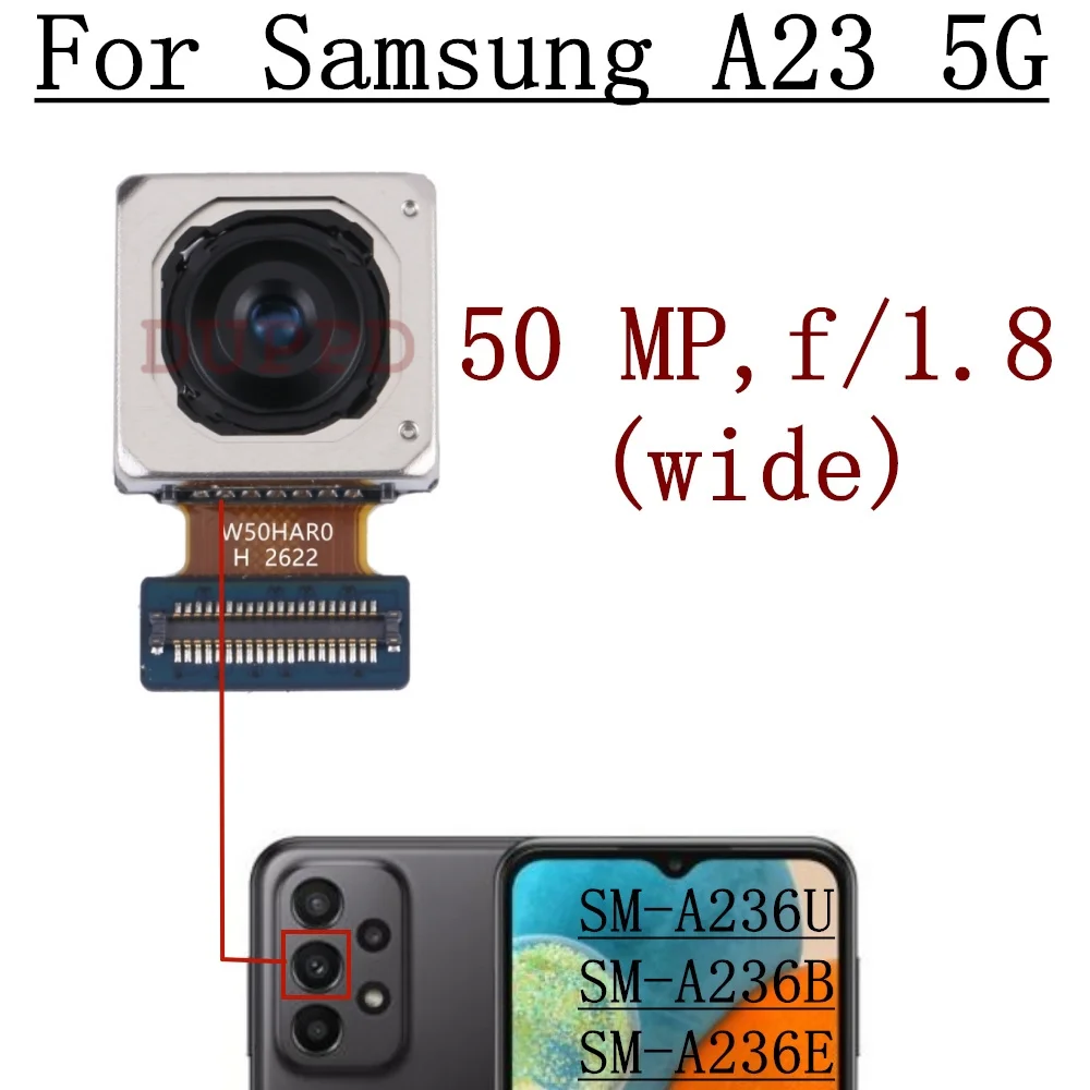 Front Selfie Rear Camera For Samsung A23 5G A236B A236U A236E Backside Macro Depth Ultrawide Back Facing Main Camera Flex Cable