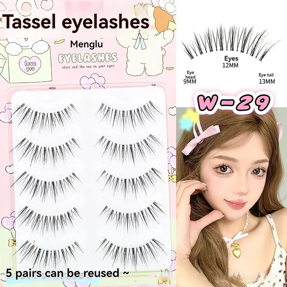 5 pairs/Boxes Wispy Manga Eyelashes Clear Thin Stem Curling Eyelash Extension Tassel Feeling Makeup Tool False Eyelashes