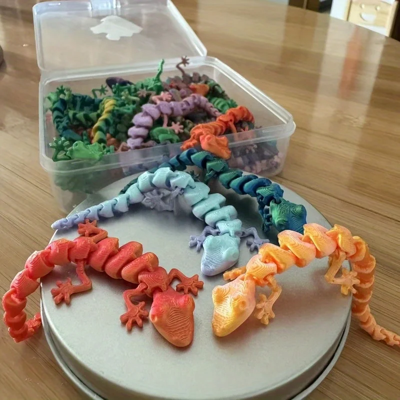 3D พิมพ์ Mini Lizard ตุ๊กตาสัตว์ของเล่นข้อต่อที่สร้างสรรค์ Movable เด็กของขวัญตกแต่งฉากบ้านจําลอง, สีสุ่ม