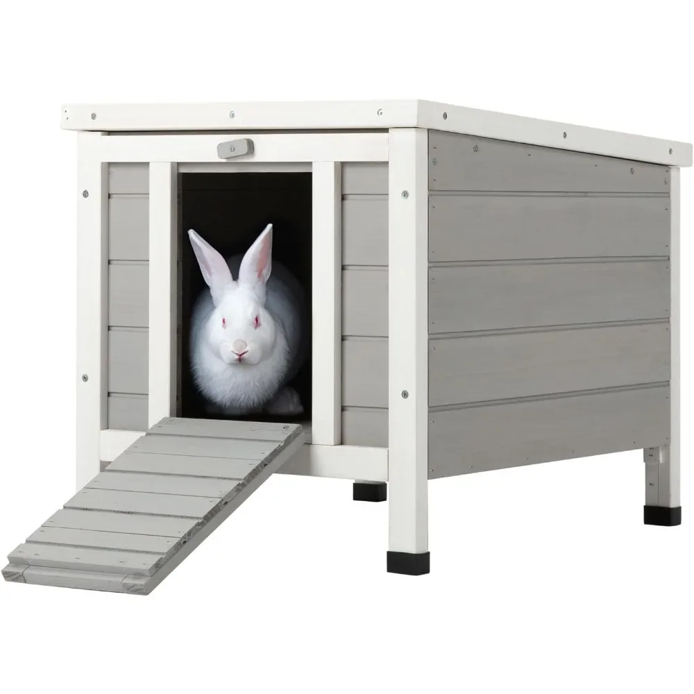 

Outdoor Cat House Weatherproof Rabbit Hutch Hideout Indoor Bunny Cage, Wooden Outside Shelter for Feral Cats, Rabbits, Chicken