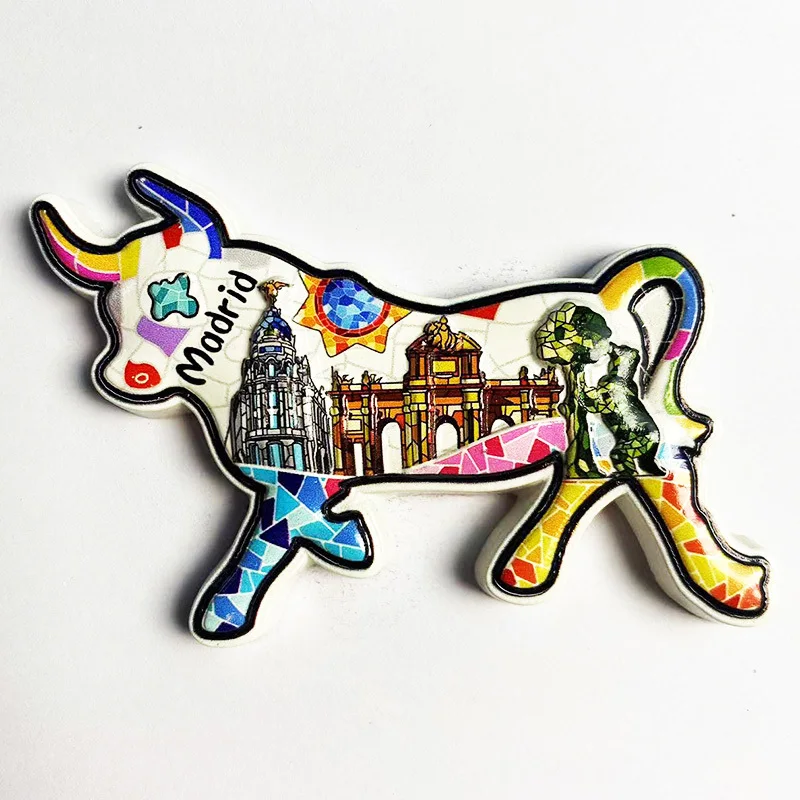 

Colorful Madrid Bull 3D Resin Fridge Magnet - Iconic Architecture Decor - ‌Strong Refrigerator Magnets for Home & Kitchen Decor