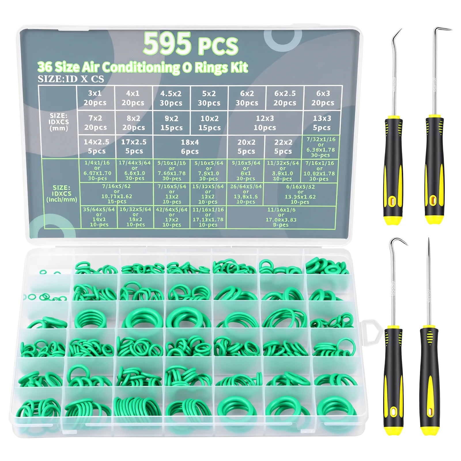 

595 Pcs 36 Size Car Air Conditioning O Ring Kit High Elasticity AC O Ring Assortment Kit Air Conditioning O Ring for HVAC System