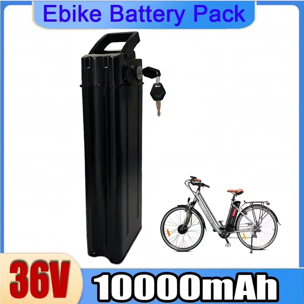 36V 10AH electric silver fish bicycle battery 36V lithium battery aluminum shell anti-theft lock 750W